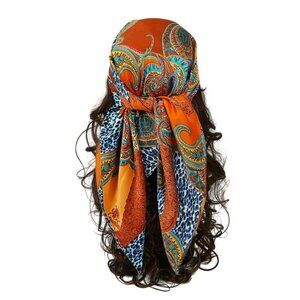 2/$30 Rich Design of Paisley Pattern Orange & Blue Silk Printed Fashion Scarf